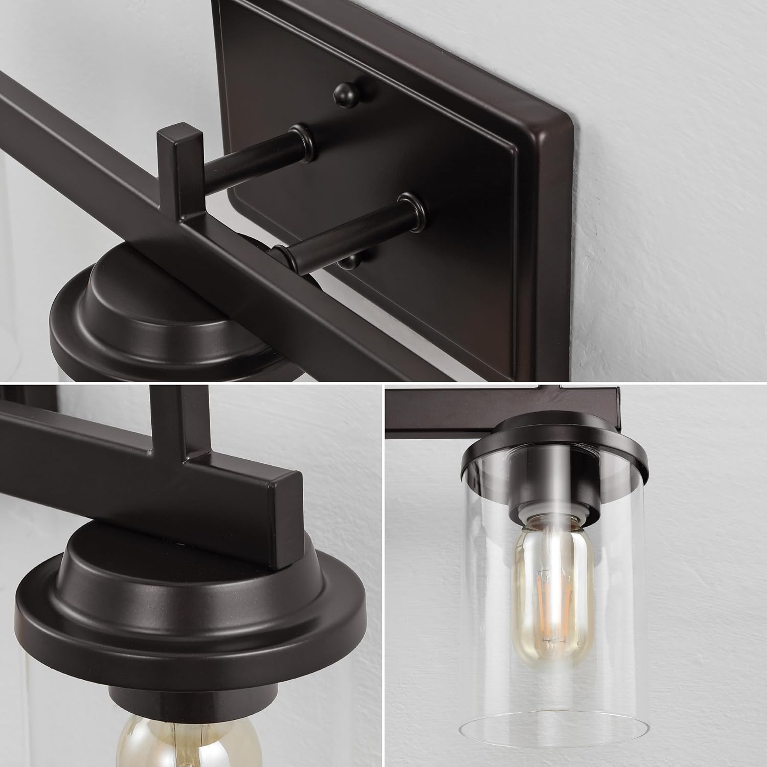 image:imageJONATHAN Y JYL1502A Liam 2325 3Light Farmhouse Industrial Vanity Light with Bathroom Hardware Accessory Set Oil Rubbed Bronze 5Piece Towel Bar amp Ring Toilet Paper Holder Robe HookOilRubbed Bronze
