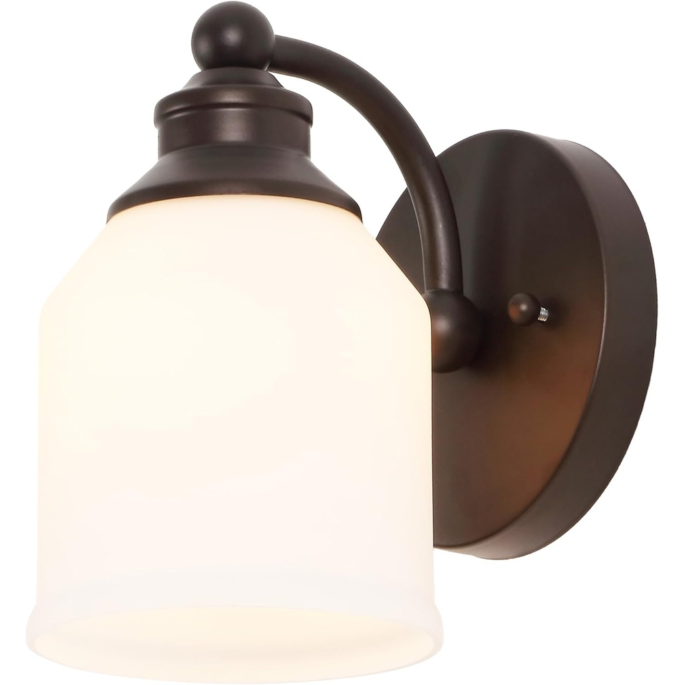image:imageJONATHAN Y 513 Oil Rubbed Bronze White 1Light Metal Glass Candlestick Vanity Light Wall Sconce Farmhouse Transitional for Bathroom with Frosted Glass Shade LED Bulb Included JYL7549BOil Rubbed BronzeWhite