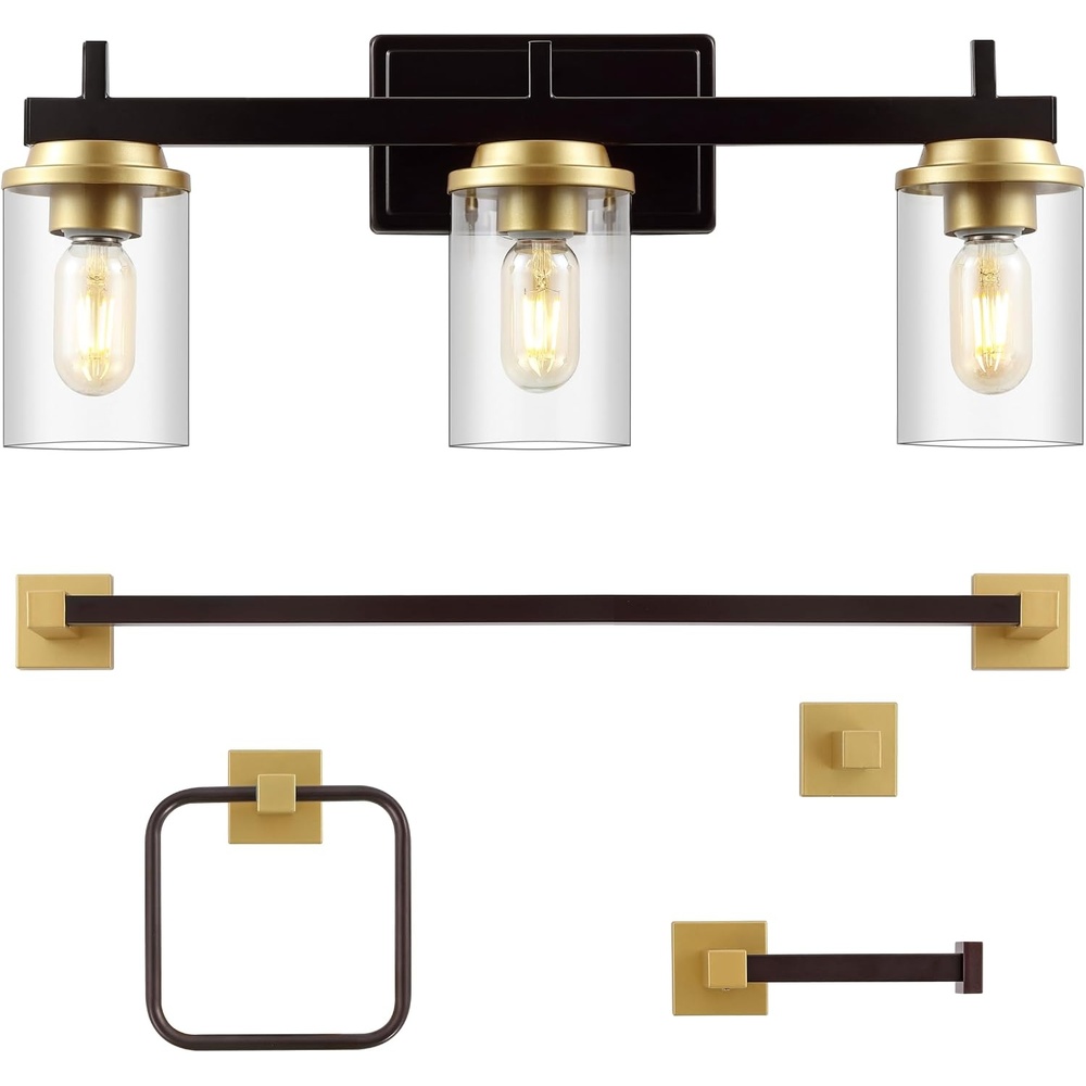 image:imageJONATHAN Y JYL1502A Liam 2325 3Light Farmhouse Industrial Vanity Light with Bathroom Hardware Accessory Set Oil Rubbed Bronze 5Piece Towel Bar amp Ring Toilet Paper Holder Robe HookOil Rubbed BronzeGold Painting
