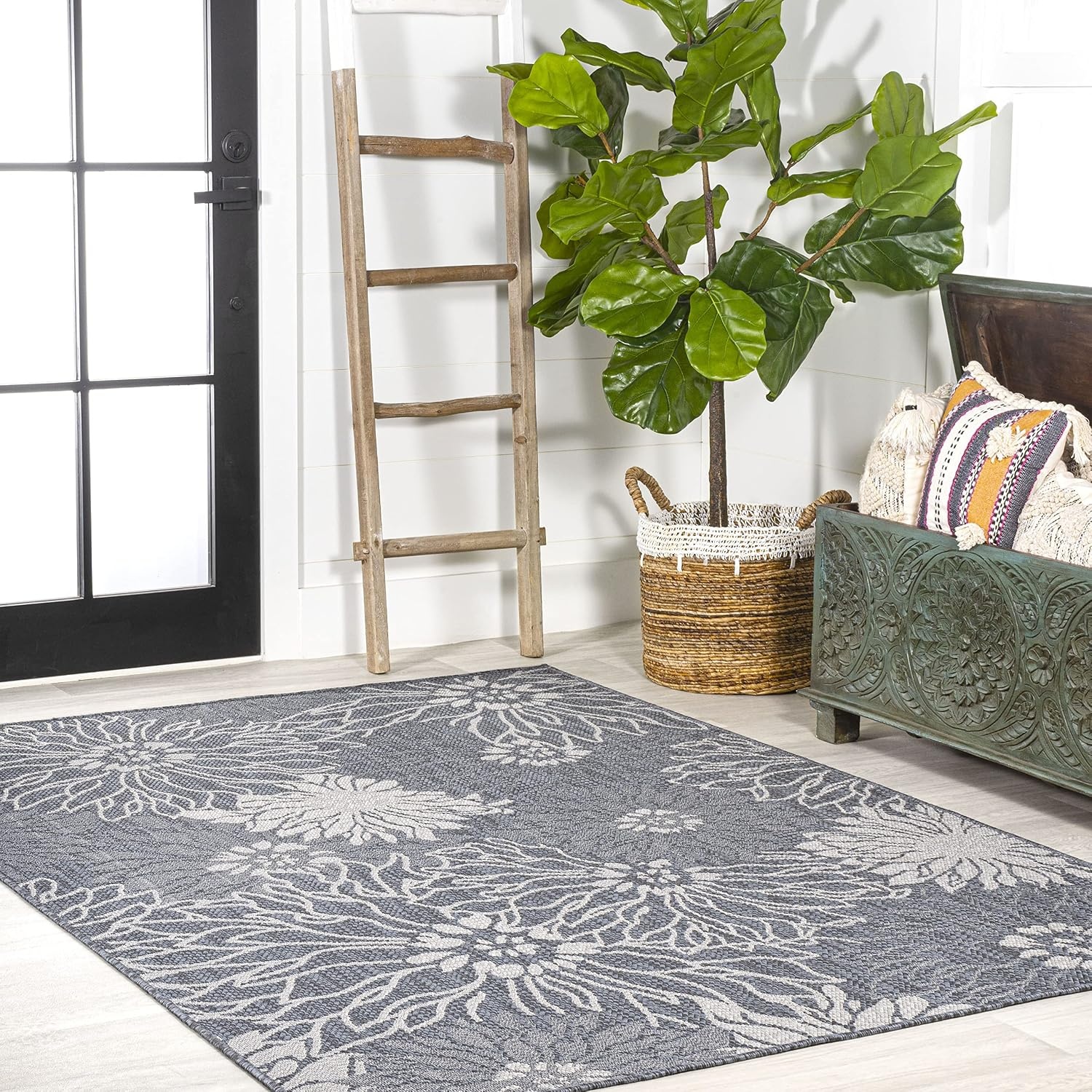 image:imageJONATHAN Y AllOver Floral Indoor Outdoor Area Rug 3X5 NavyGray Bahamas Modern for Backyard Patio Porch EasyCleaning High Traffic PetFriendly NonShedding SMB209A3311 x 6 Rectangular