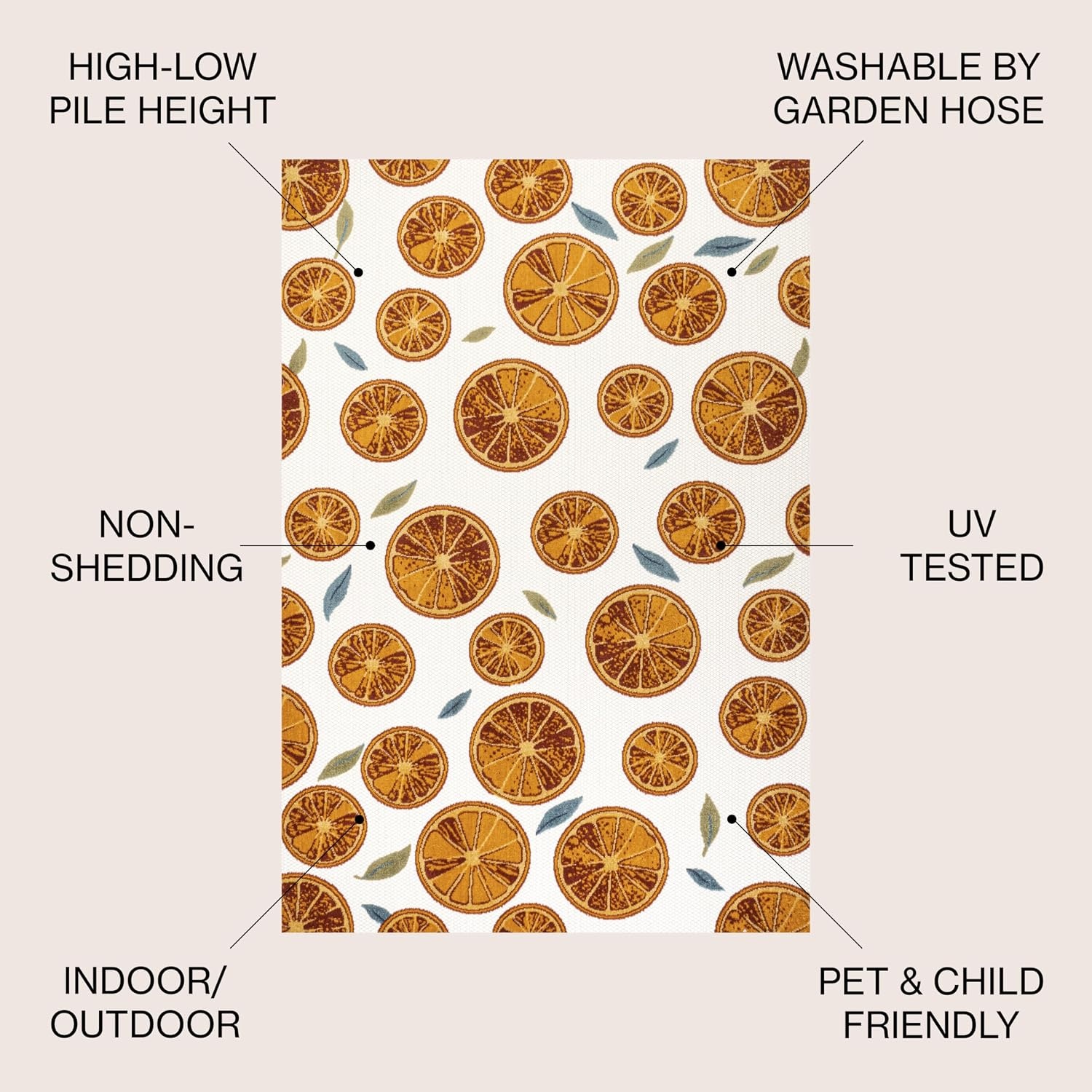 image:imageJONATHAN Y Citrus Slice Indoor Outdoor Area Rug 3X5 OrangeCream Aranciata HighLow for Backyard Patio Porch EasyCleaning High Traffic PetFriendly NonShedding AMC116A33 x 5 Rectangular