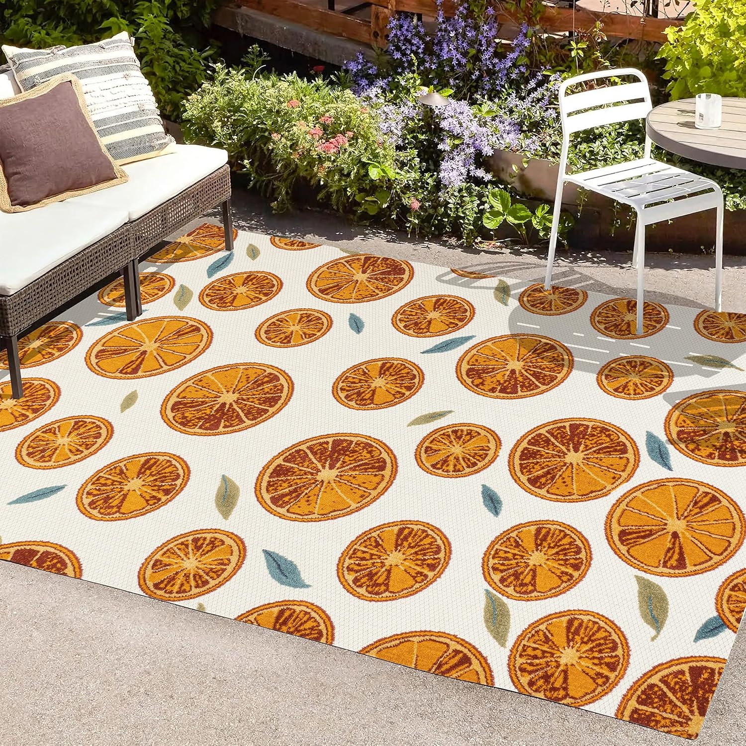 image:imageJONATHAN Y Citrus Slice Indoor Outdoor Area Rug 3X5 OrangeCream Aranciata HighLow for Backyard Patio Porch EasyCleaning High Traffic PetFriendly NonShedding AMC116A33 x 5 Rectangular