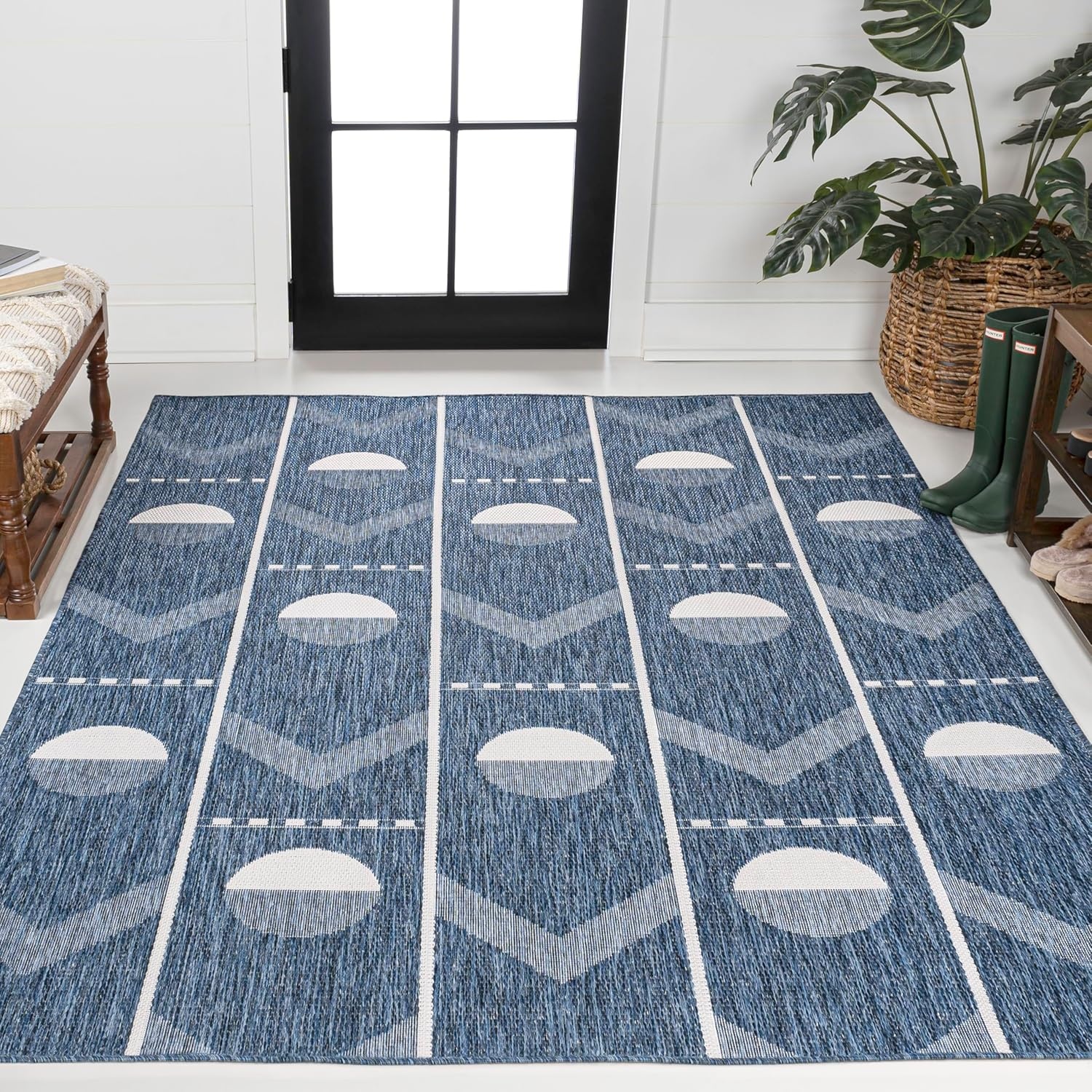 image:imageJONATHAN Y Geometric Indoor Outdoor Area Rug 3X5 NavyCream Soren Modern for Backyard Patio Porch EasyCleaning High Traffic PetFriendly NonShedding TSN304C3NavyCream