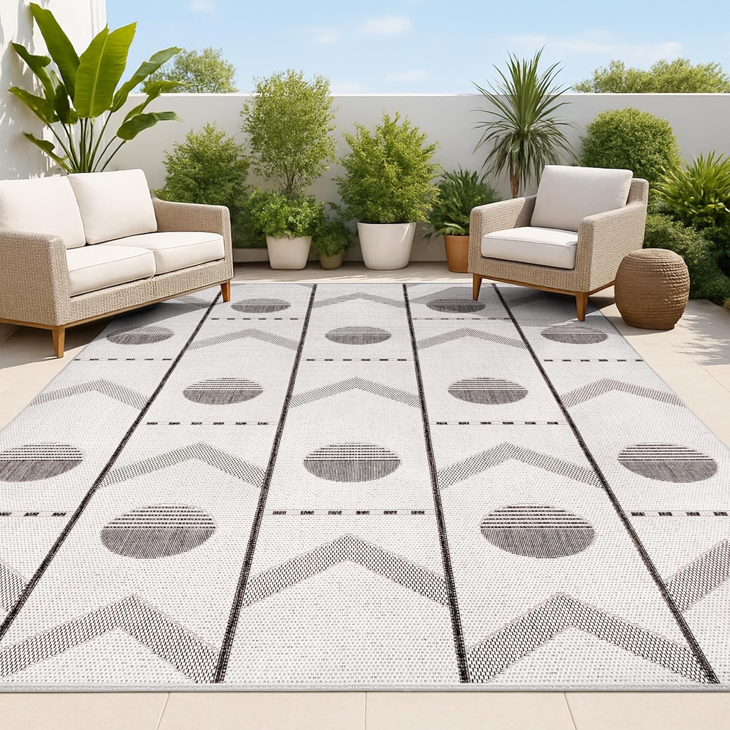 image:imageJONATHAN Y Geometric Indoor Outdoor Area Rug 3X5 NavyCream Soren Modern for Backyard Patio Porch EasyCleaning High Traffic PetFriendly NonShedding TSN304C3CreamBlack