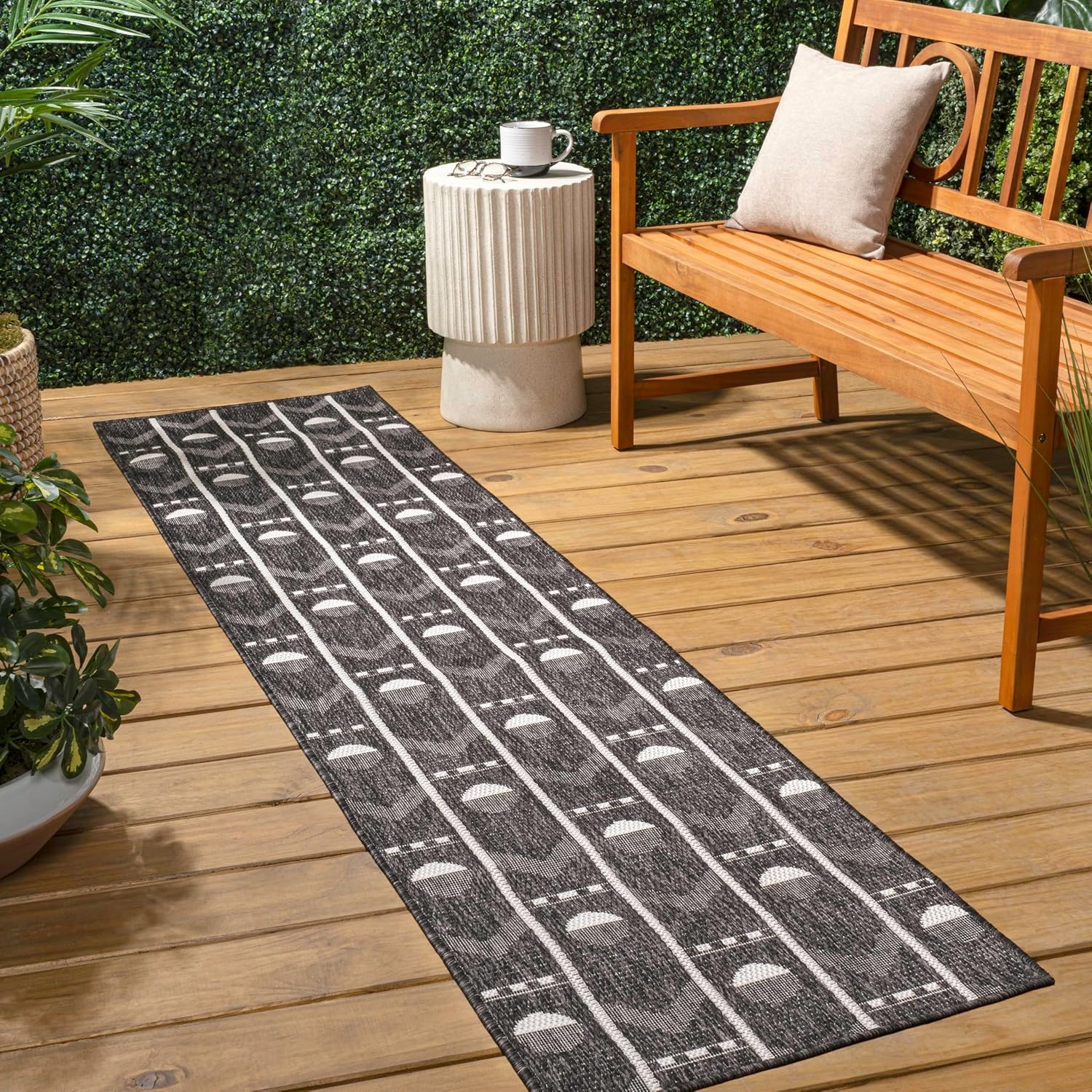 image:imageJONATHAN Y Geometric Indoor Outdoor Area Rug 3X5 NavyCream Soren Modern for Backyard Patio Porch EasyCleaning High Traffic PetFriendly NonShedding TSN304C3BlackCream