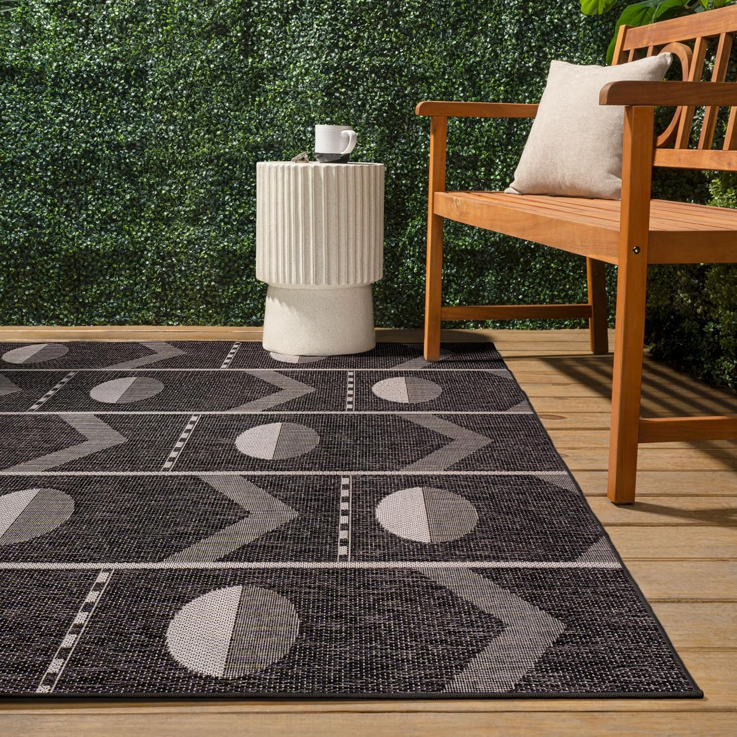 image:imageJONATHAN Y Geometric Indoor Outdoor Area Rug 3X5 NavyCream Soren Modern for Backyard Patio Porch EasyCleaning High Traffic PetFriendly NonShedding TSN304C3BlackCream