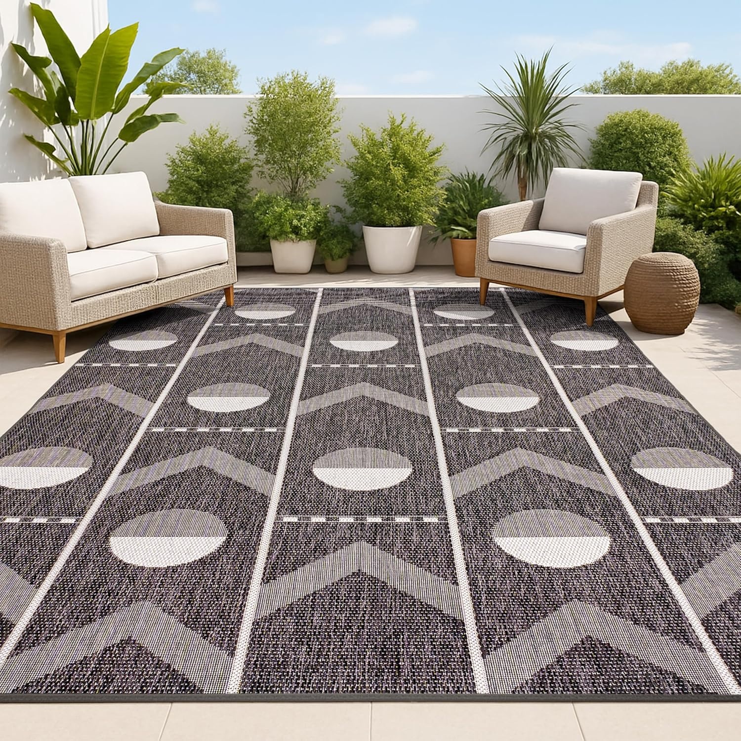 image:imageJONATHAN Y Geometric Indoor Outdoor Area Rug 3X5 NavyCream Soren Modern for Backyard Patio Porch EasyCleaning High Traffic PetFriendly NonShedding TSN304C3BlackCream