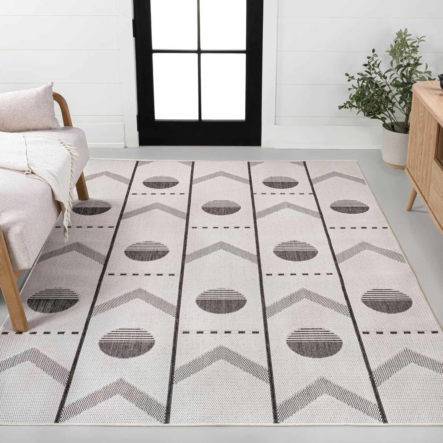 image:imageJONATHAN Y Geometric Indoor Outdoor Area Rug 3X5 NavyCream Soren Modern for Backyard Patio Porch EasyCleaning High Traffic PetFriendly NonShedding TSN304C3CreamBlack