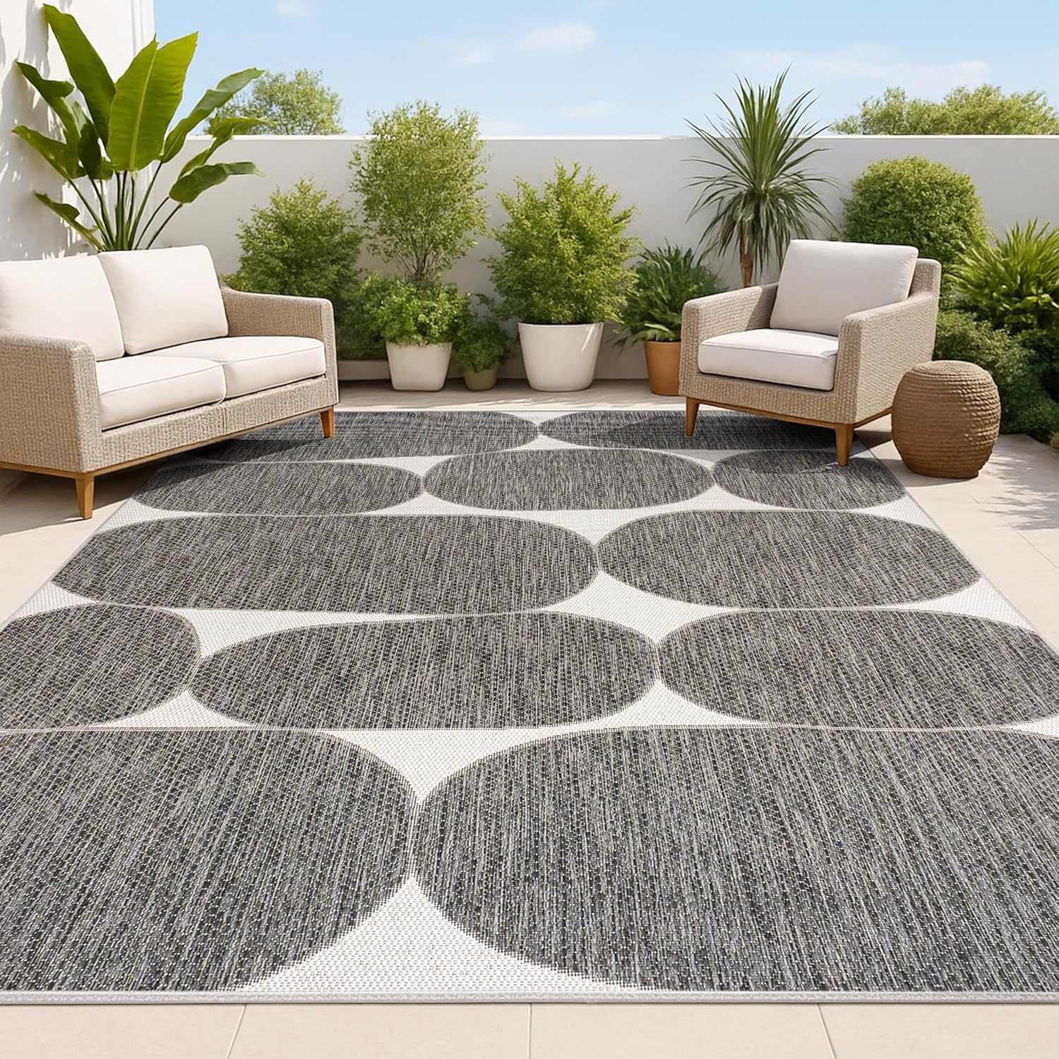 image:imageJONATHAN Y Geometric Organic Shapes Indoor Outdoor Area Rug 3X5 NavyCream Rayna Modern for Backyard Patio Porch EasyCleaning High Traffic PetFriendly NonShedding TSN305B3BlackCream