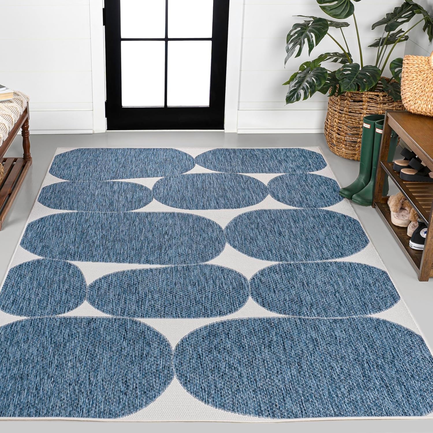 image:imageJONATHAN Y Geometric Organic Shapes Indoor Outdoor Area Rug 3X5 NavyCream Rayna Modern for Backyard Patio Porch EasyCleaning High Traffic PetFriendly NonShedding TSN305B3NavyCream