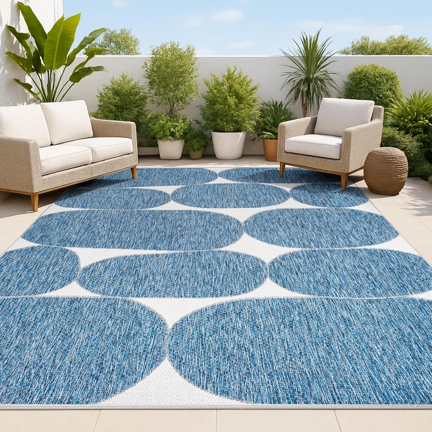 image:imageJONATHAN Y Geometric Organic Shapes Indoor Outdoor Area Rug 3X5 NavyCream Rayna Modern for Backyard Patio Porch EasyCleaning High Traffic PetFriendly NonShedding TSN305B3NavyCream