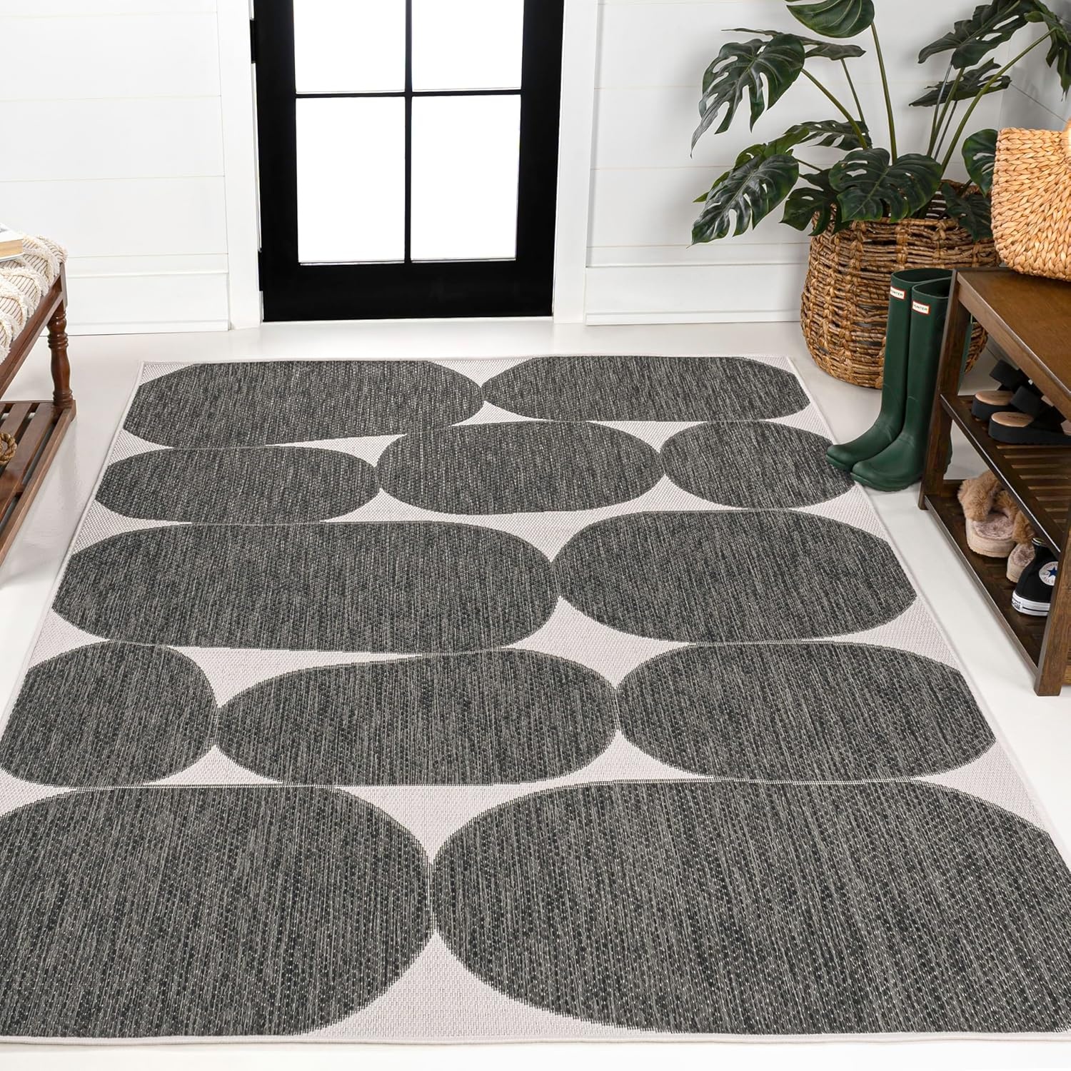 image:imageJONATHAN Y Geometric Organic Shapes Indoor Outdoor Area Rug 3X5 NavyCream Rayna Modern for Backyard Patio Porch EasyCleaning High Traffic PetFriendly NonShedding TSN305B3BlackCream