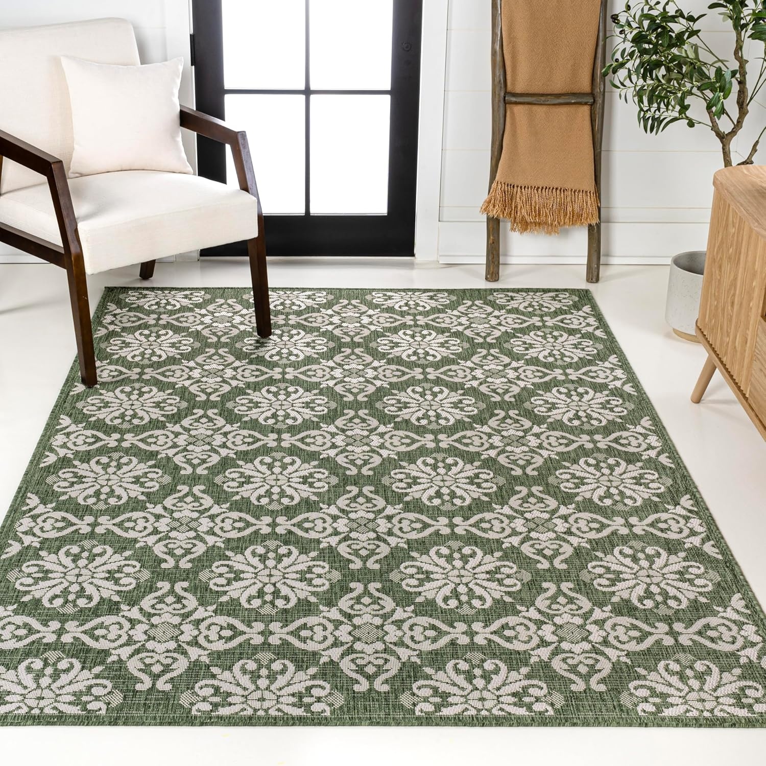 image:imageJONATHAN Y Mediterranean Tile Design Indoor Outdoor Area Rug 3X5 NavyCream Amora Traditional for Backyard Patio Porch EasyCleaning High Traffic PetFriendly NonShedding TSN206A3GreenCream