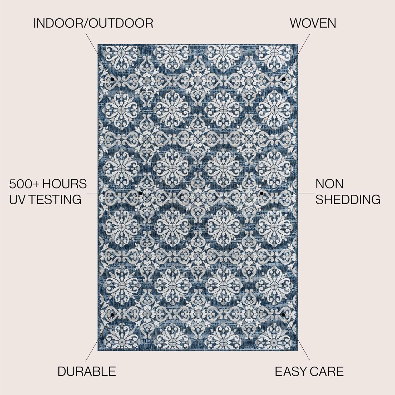 image:imageJONATHAN Y Mediterranean Tile Design Indoor Outdoor Area Rug 3X5 NavyCream Amora Traditional for Backyard Patio Porch EasyCleaning High Traffic PetFriendly NonShedding TSN206A3NavyCream