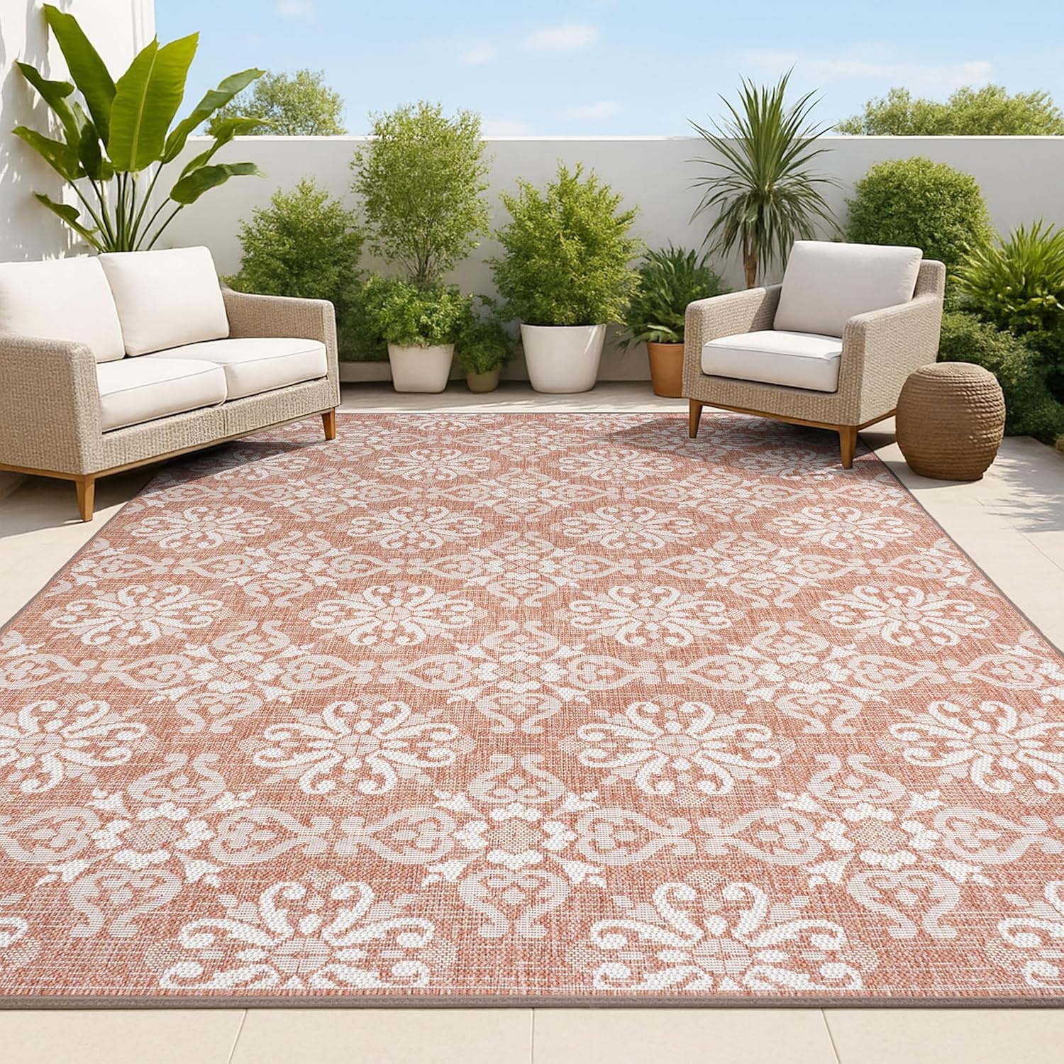 image:imageJONATHAN Y Mediterranean Tile Design Indoor Outdoor Area Rug 3X5 NavyCream Amora Traditional for Backyard Patio Porch EasyCleaning High Traffic PetFriendly NonShedding TSN206A3SalmonCream