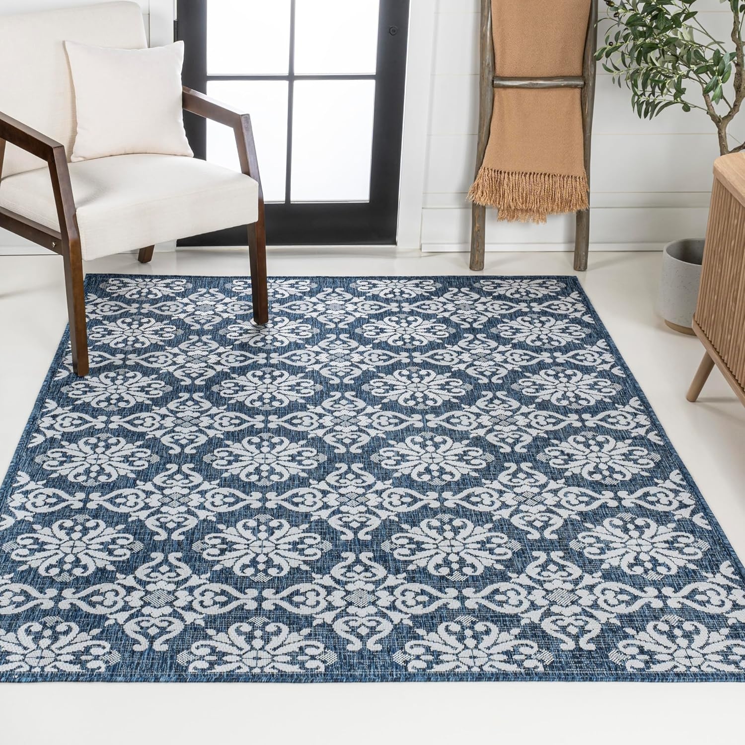 image:imageJONATHAN Y Mediterranean Tile Design Indoor Outdoor Area Rug 3X5 NavyCream Amora Traditional for Backyard Patio Porch EasyCleaning High Traffic PetFriendly NonShedding TSN206A3NavyCream