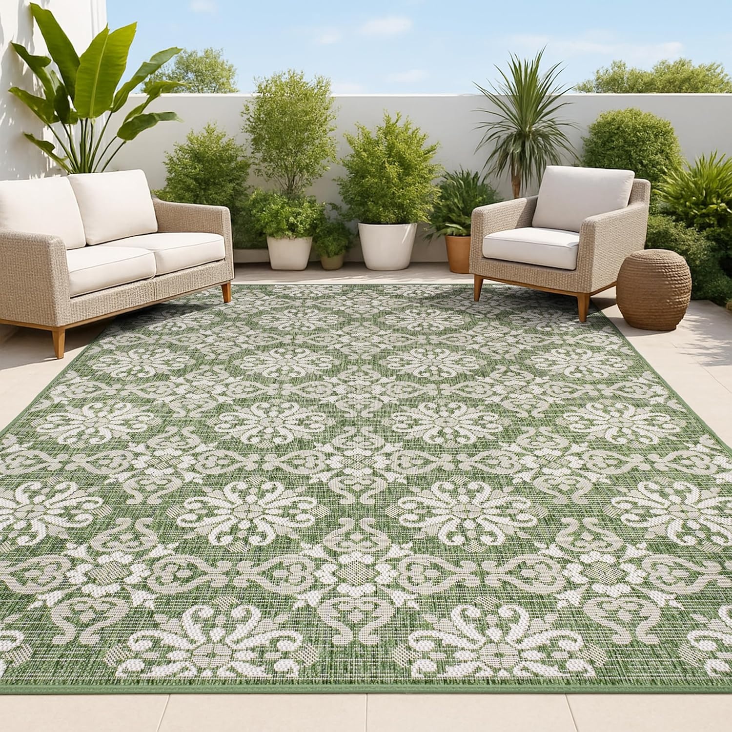 image:imageJONATHAN Y Mediterranean Tile Design Indoor Outdoor Area Rug 3X5 NavyCream Amora Traditional for Backyard Patio Porch EasyCleaning High Traffic PetFriendly NonShedding TSN206A3GreenCream