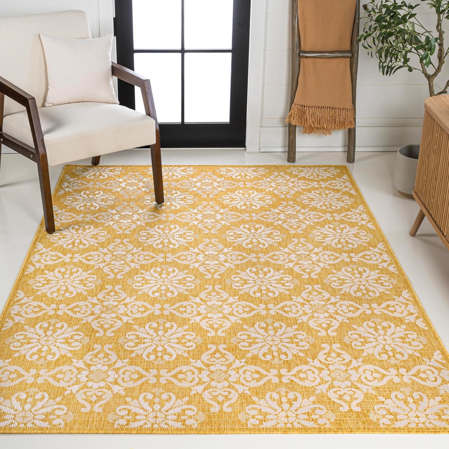 image:imageJONATHAN Y Mediterranean Tile Design Indoor Outdoor Area Rug 3X5 NavyCream Amora Traditional for Backyard Patio Porch EasyCleaning High Traffic PetFriendly NonShedding TSN206A3YellowCream