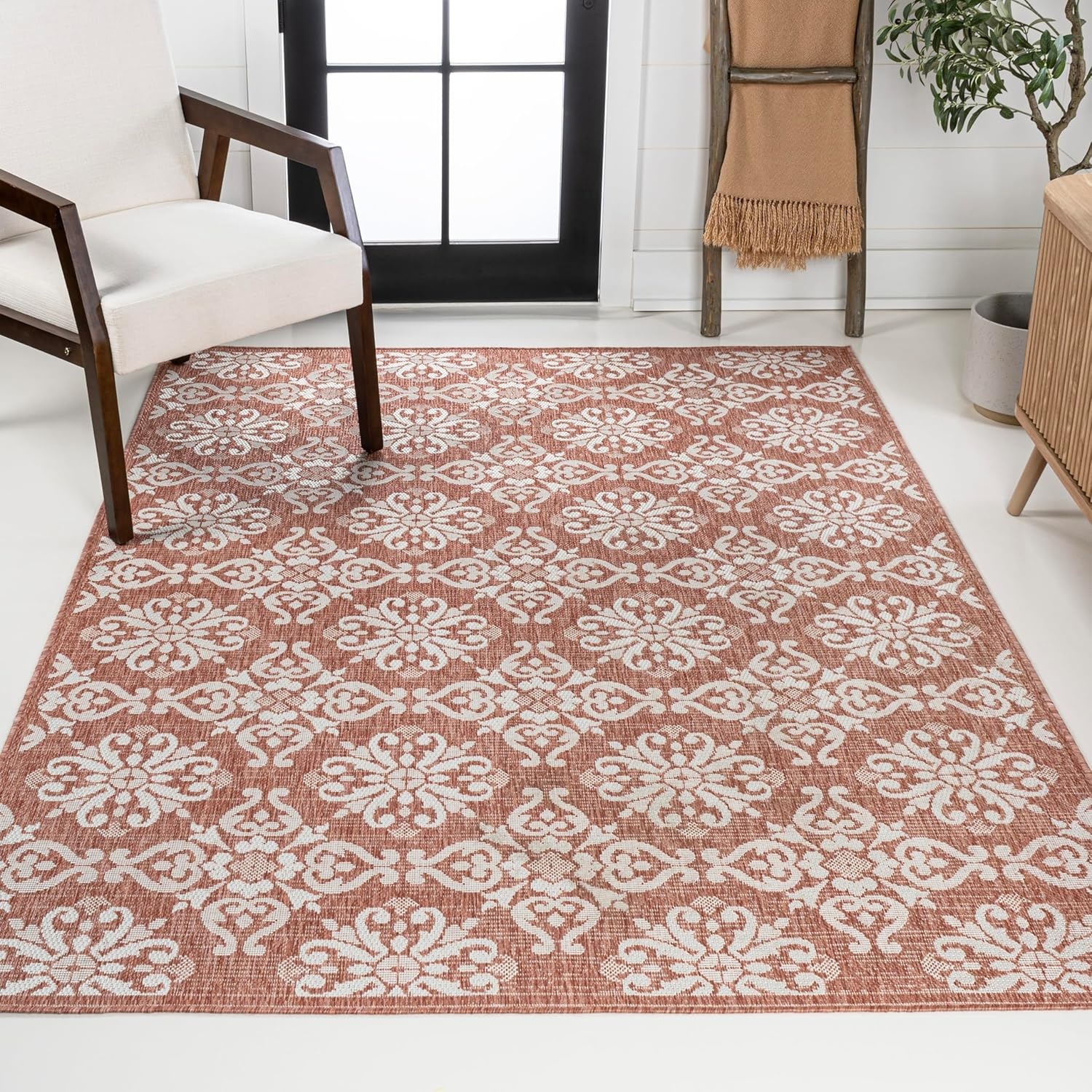 image:imageJONATHAN Y Mediterranean Tile Design Indoor Outdoor Area Rug 3X5 NavyCream Amora Traditional for Backyard Patio Porch EasyCleaning High Traffic PetFriendly NonShedding TSN206A3SalmonCream