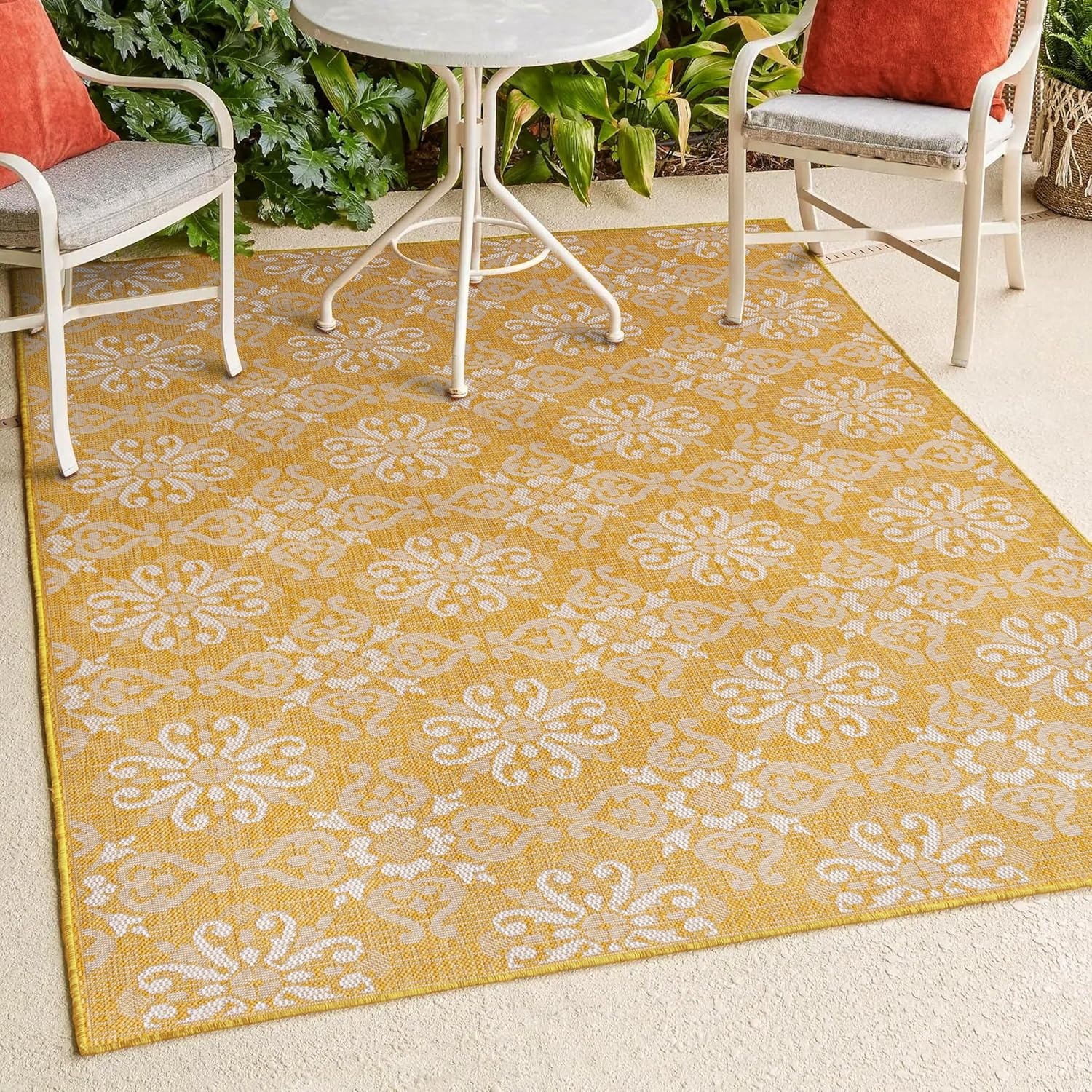 image:imageJONATHAN Y Mediterranean Tile Design Indoor Outdoor Area Rug 3X5 NavyCream Amora Traditional for Backyard Patio Porch EasyCleaning High Traffic PetFriendly NonShedding TSN206A3YellowCream