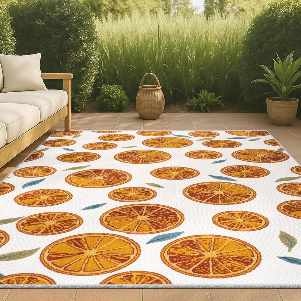 image:imageJONATHAN Y Citrus Slice Indoor Outdoor Area Rug 3X5 OrangeCream Aranciata HighLow for Backyard Patio Porch EasyCleaning High Traffic PetFriendly NonShedding AMC116A33 x 5 Rectangular