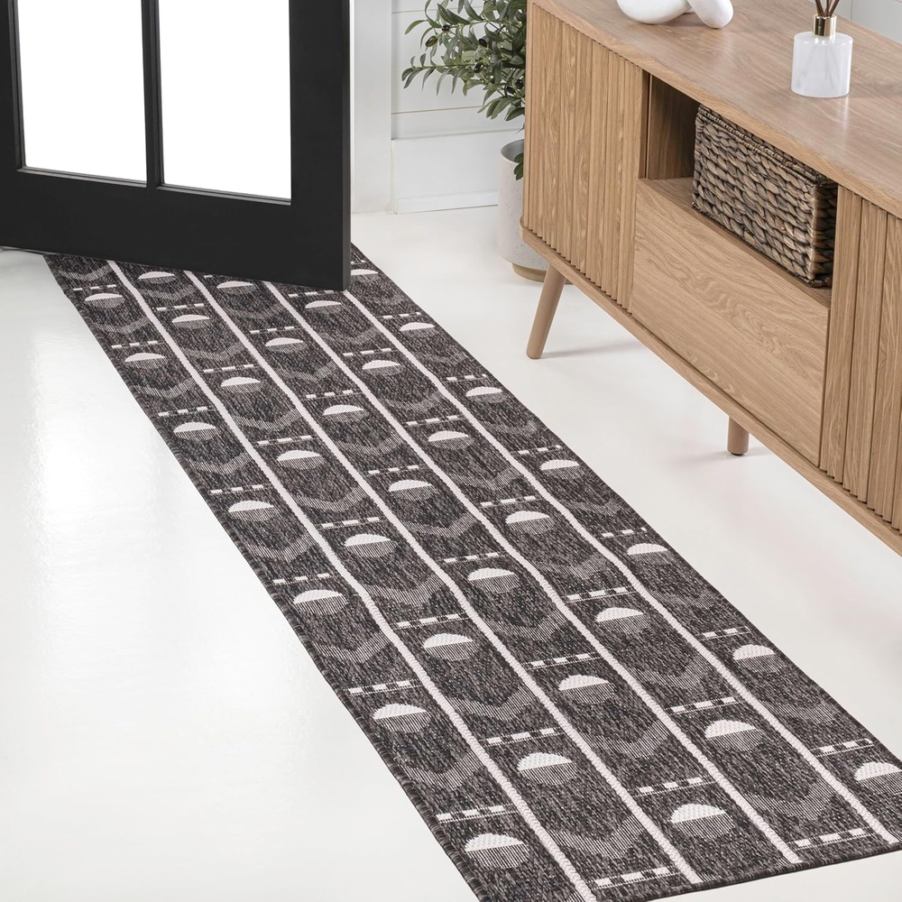 image:imageJONATHAN Y Geometric Indoor Outdoor Area Rug 3X5 NavyCream Soren Modern for Backyard Patio Porch EasyCleaning High Traffic PetFriendly NonShedding TSN304C3BlackCream