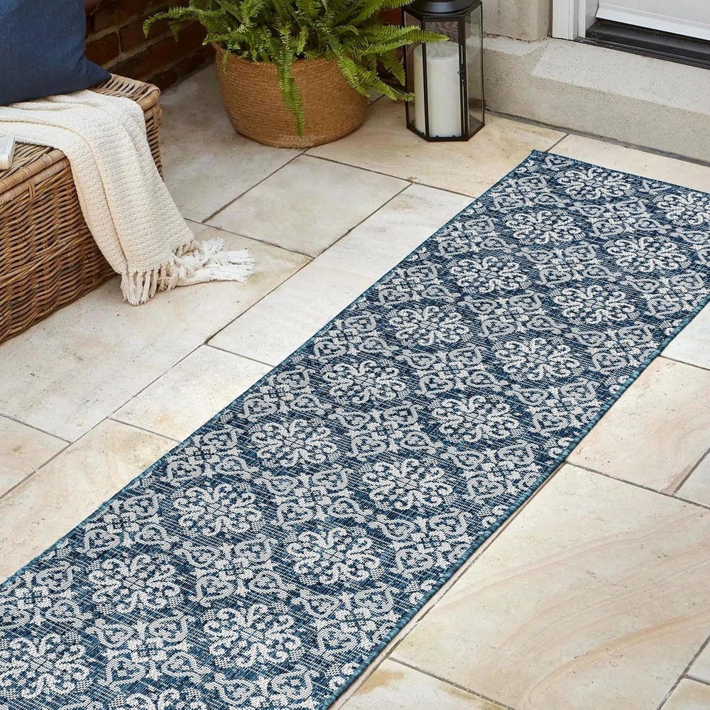 image:imageJONATHAN Y Mediterranean Tile Design Indoor Outdoor Area Rug 3X5 NavyCream Amora Traditional for Backyard Patio Porch EasyCleaning High Traffic PetFriendly NonShedding TSN206A3NavyCream