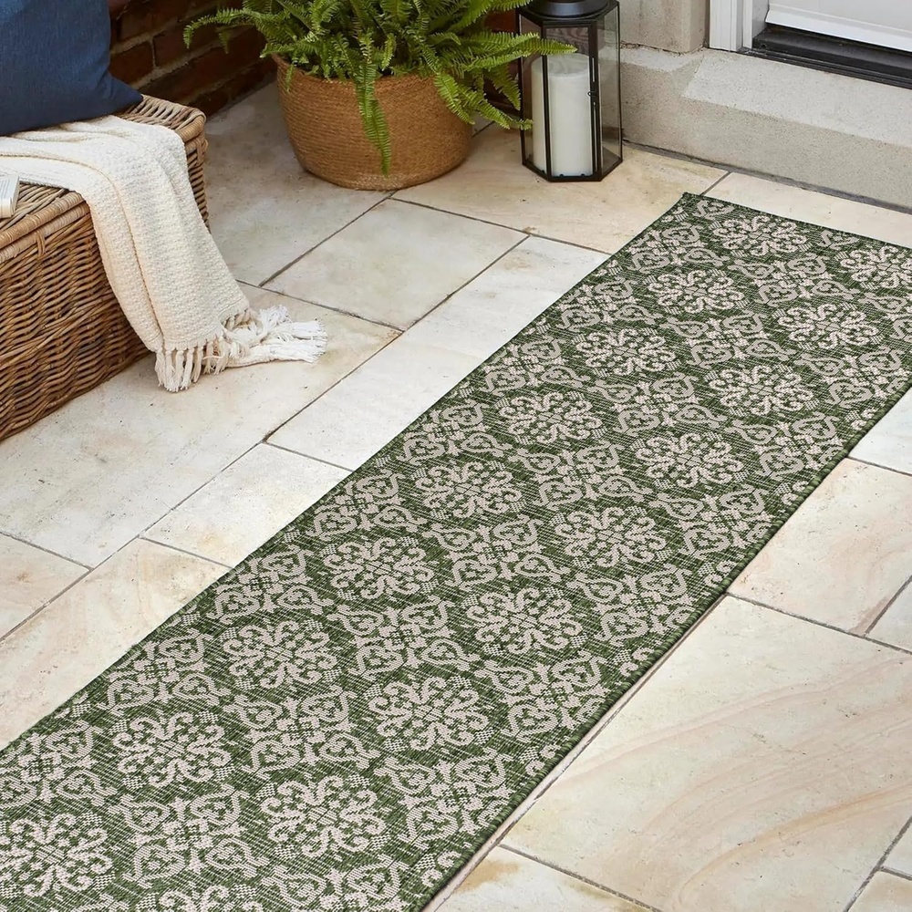 image:imageJONATHAN Y Mediterranean Tile Design Indoor Outdoor Area Rug 3X5 NavyCream Amora Traditional for Backyard Patio Porch EasyCleaning High Traffic PetFriendly NonShedding TSN206A3GreenCream