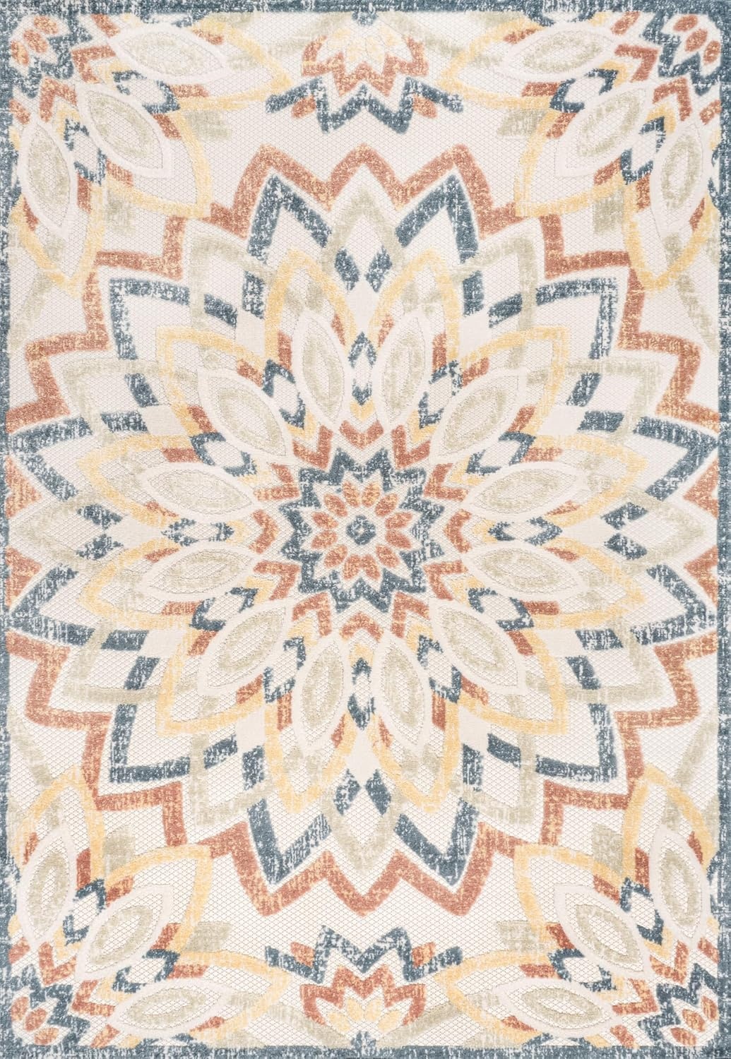 image:imageJONATHAN Y Abstract Bold Mandala Indoor Outdoor Area Rug 3x5 CreamMulti Flora HighLow for Backyard Patio Porch EasyCleaning High Traffic PetFriendly NonShedding AMC112F3