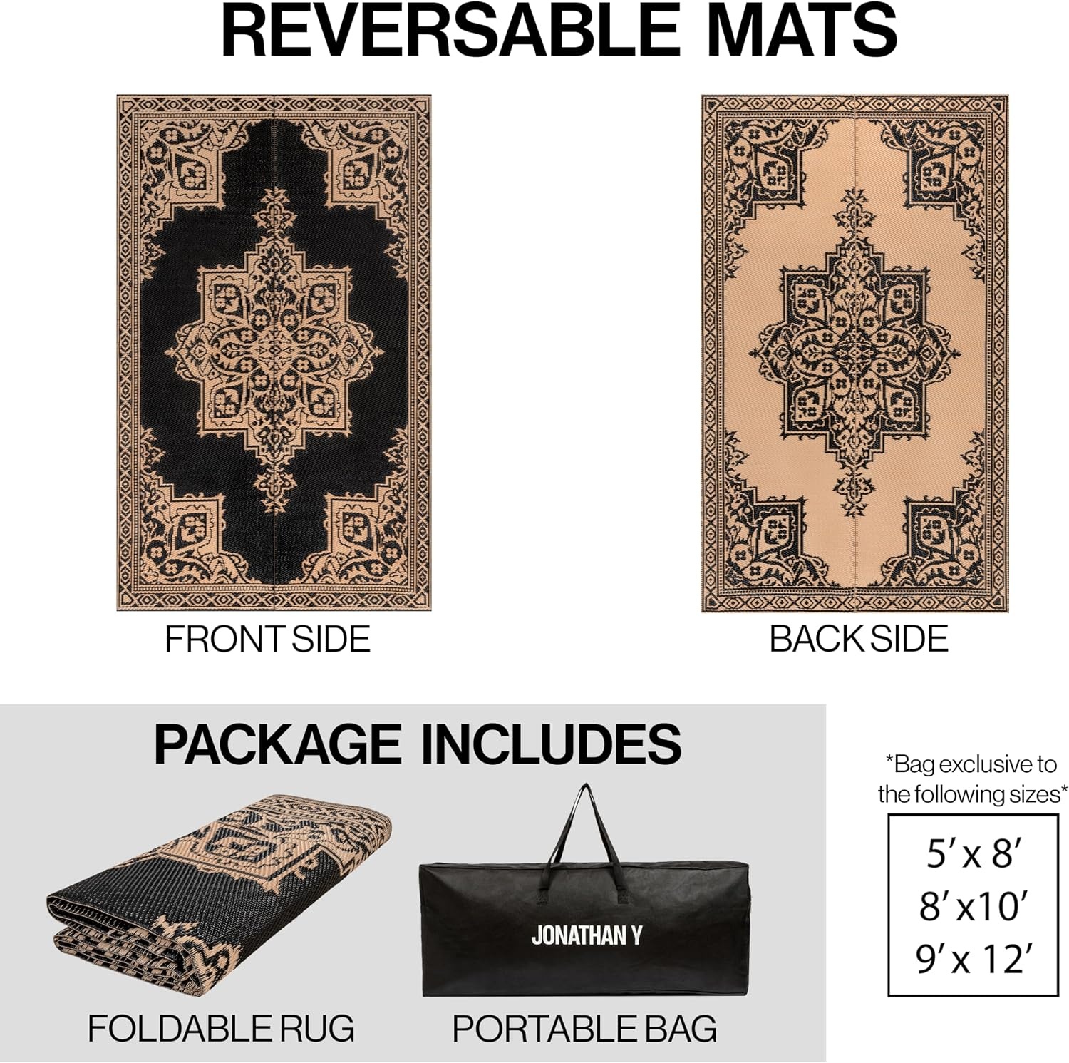 image:imageJONATHAN Y Meadow Grace Polypropylene Dory Medallion Border Waterproof Reversible Plastic Straw Outdoor Area Rug for Patio and Entryway 3 x 5 Gray and White MDW102B3BlackCream