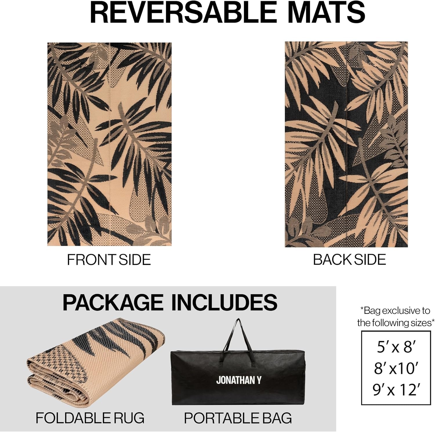 image:imageJONATHAN Y Meadow Grace Polypropylene Wilde Classic Botanical Waterproof Reversible Plastic Straw Outdoor Area Rug for Patio and Entryway 3 x 5 Black and Cream MDW101A3BlackCream