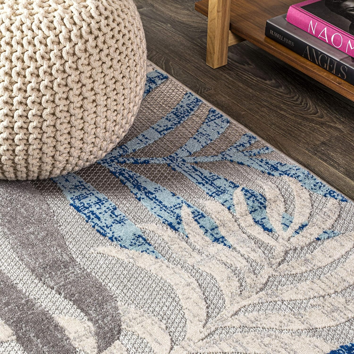 image:imageJONATHAN Y Tropics Palm Leaves Indoor Outdoor Area Rug 3x5 Dark BlueMulti Boho for Backyard Patio Porch EasyCleaning High Traffic PetFriendly NonShedding AMC100E3GrayBlue
