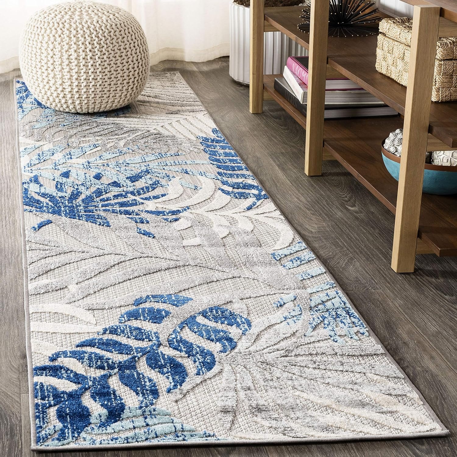 image:imageJONATHAN Y Tropics Palm Leaves Indoor Outdoor Area Rug 3x5 Dark BlueMulti Boho for Backyard Patio Porch EasyCleaning High Traffic PetFriendly NonShedding AMC100E3GrayBlue