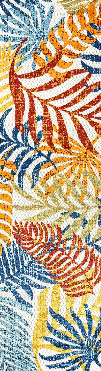 image:imageJONATHAN Y Tropics Palm Leaves Indoor Outdoor Area Rug 3x5 Dark BlueMulti Boho for Backyard Patio Porch EasyCleaning High Traffic PetFriendly NonShedding AMC100E3CreamOrange