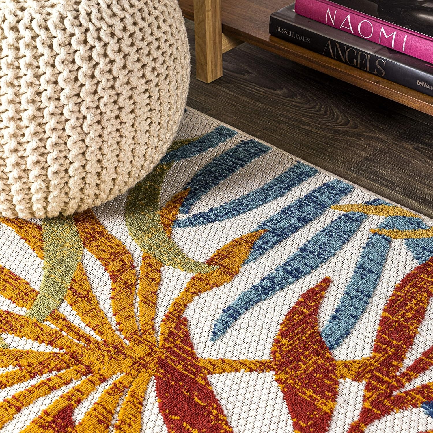 image:imageJONATHAN Y Tropics Palm Leaves Indoor Outdoor Area Rug 3x5 Dark BlueMulti Boho for Backyard Patio Porch EasyCleaning High Traffic PetFriendly NonShedding AMC100E3CreamOrange