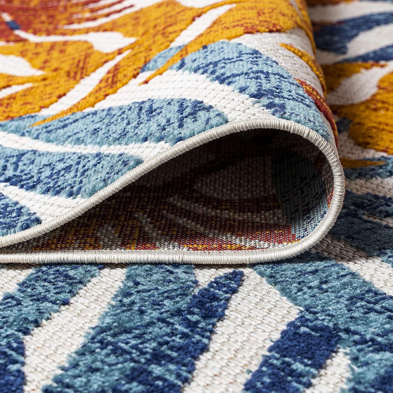 image:imageJONATHAN Y Tropics Palm Leaves Indoor Outdoor Area Rug 3x5 Dark BlueMulti Boho for Backyard Patio Porch EasyCleaning High Traffic PetFriendly NonShedding AMC100E3CreamOrange