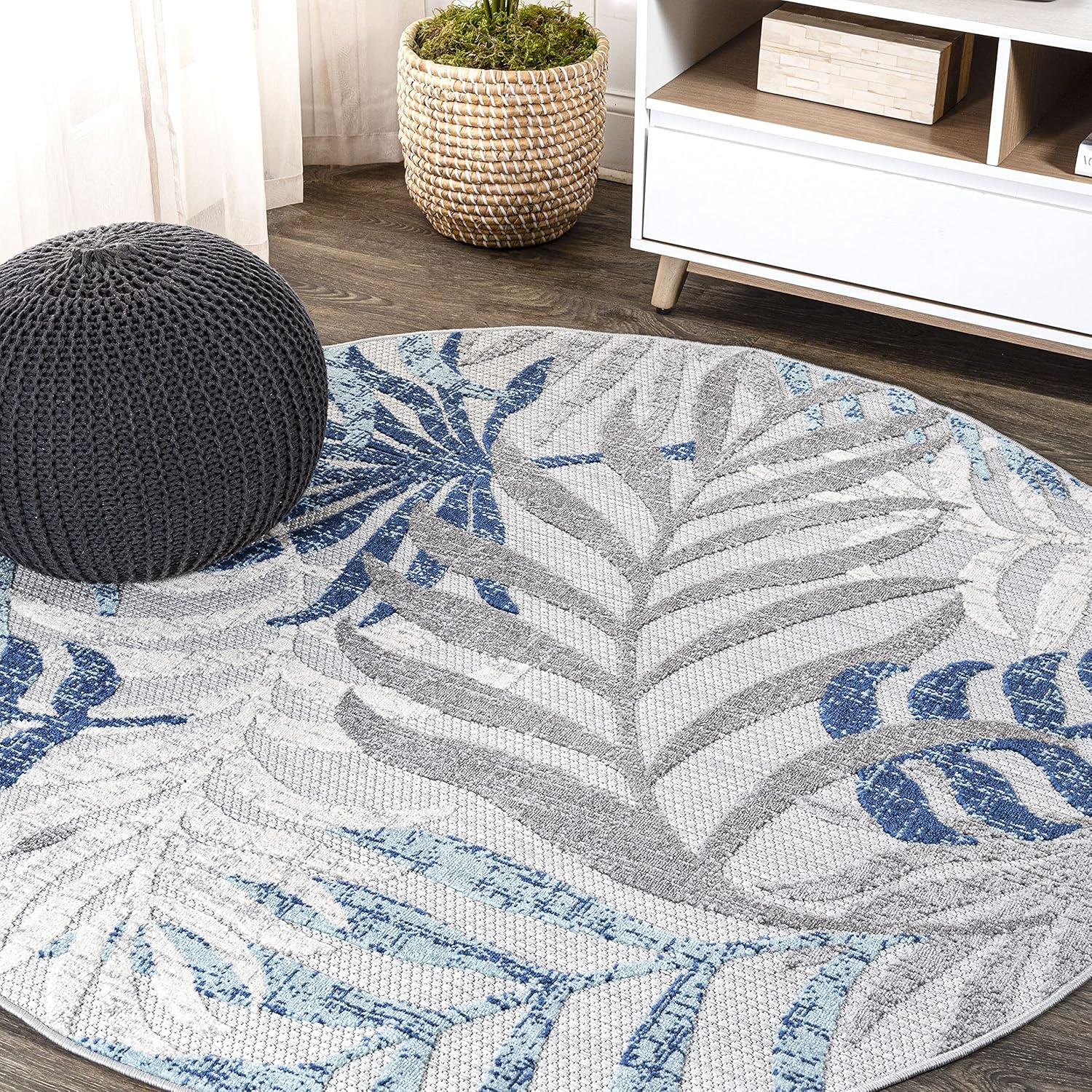 image:imageJONATHAN Y Tropics Palm Leaves Indoor Outdoor Area Rug 3x5 Dark BlueMulti Boho for Backyard Patio Porch EasyCleaning High Traffic PetFriendly NonShedding AMC100E3GrayBlue