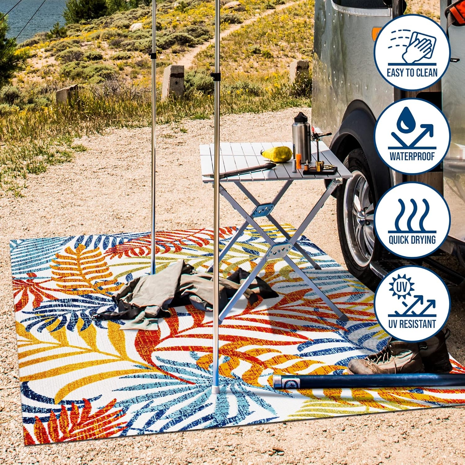 image:imageJONATHAN Y Tropics Palm Leaves Indoor Outdoor Area Rug 3x5 Dark BlueMulti Boho for Backyard Patio Porch EasyCleaning High Traffic PetFriendly NonShedding AMC100E3CreamOrange