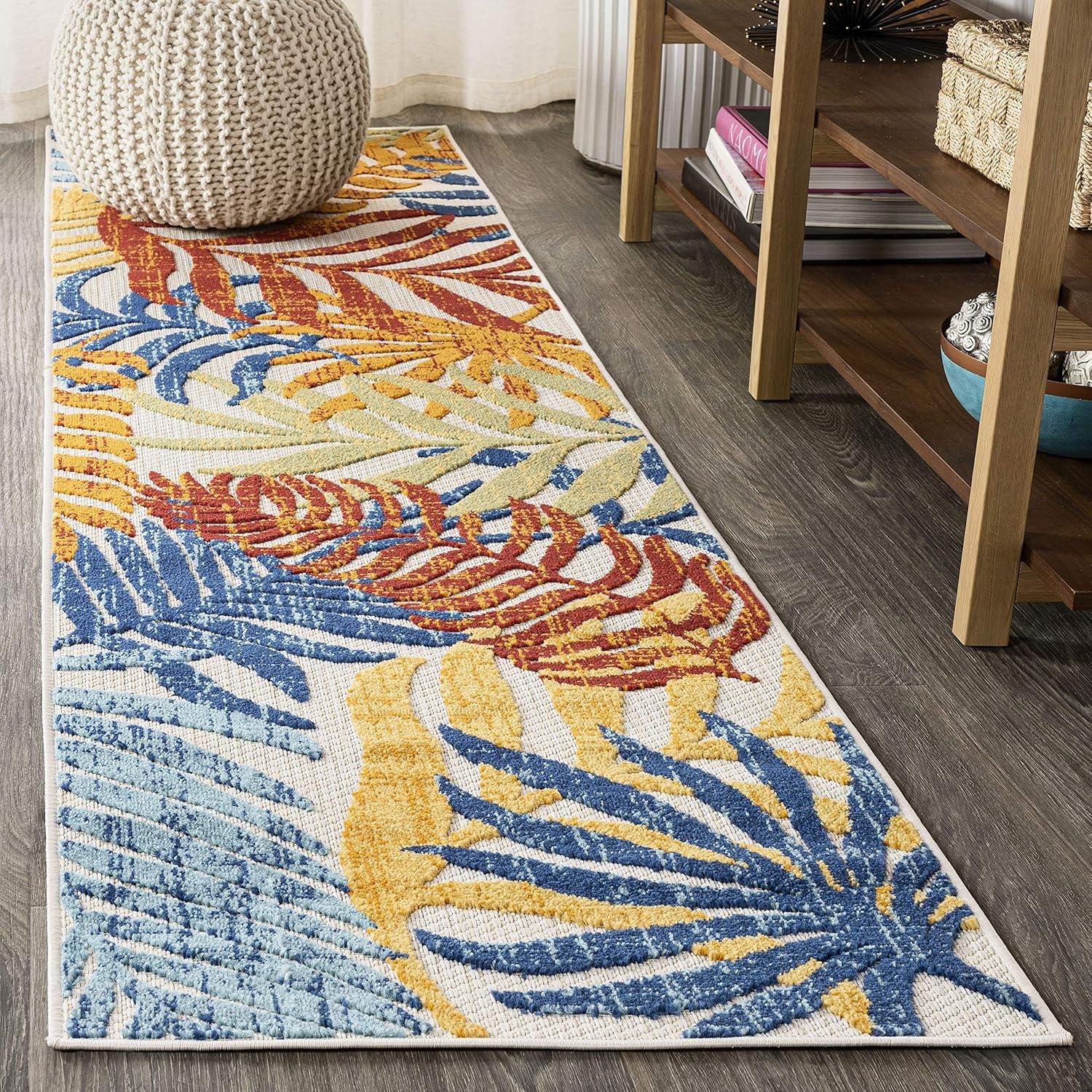 image:imageJONATHAN Y Tropics Palm Leaves Indoor Outdoor Area Rug 3x5 Dark BlueMulti Boho for Backyard Patio Porch EasyCleaning High Traffic PetFriendly NonShedding AMC100E3CreamOrange