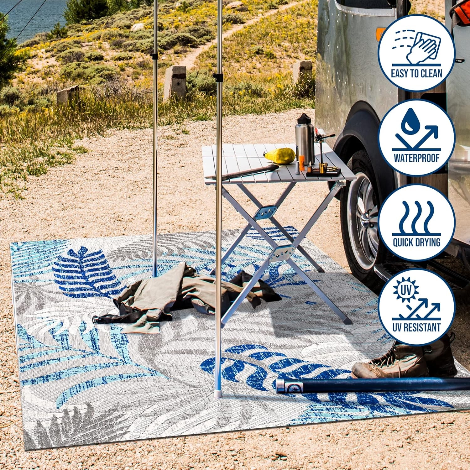 image:imageJONATHAN Y Tropics Palm Leaves Indoor Outdoor Area Rug 3x5 Dark BlueMulti Boho for Backyard Patio Porch EasyCleaning High Traffic PetFriendly NonShedding AMC100E3GrayBlue