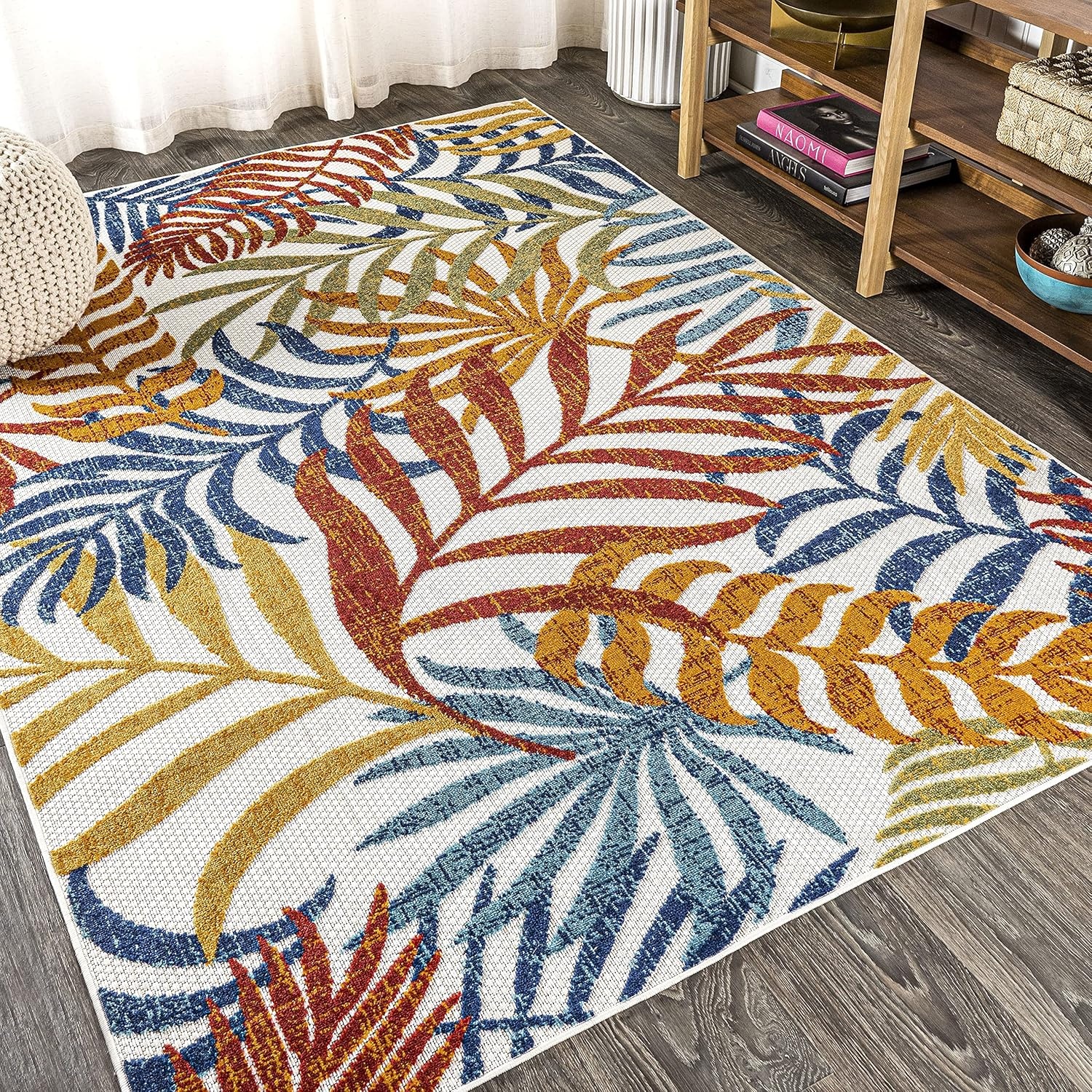 image:imageJONATHAN Y Tropics Palm Leaves Indoor Outdoor Area Rug 3x5 Dark BlueMulti Boho for Backyard Patio Porch EasyCleaning High Traffic PetFriendly NonShedding AMC100E3CreamOrange