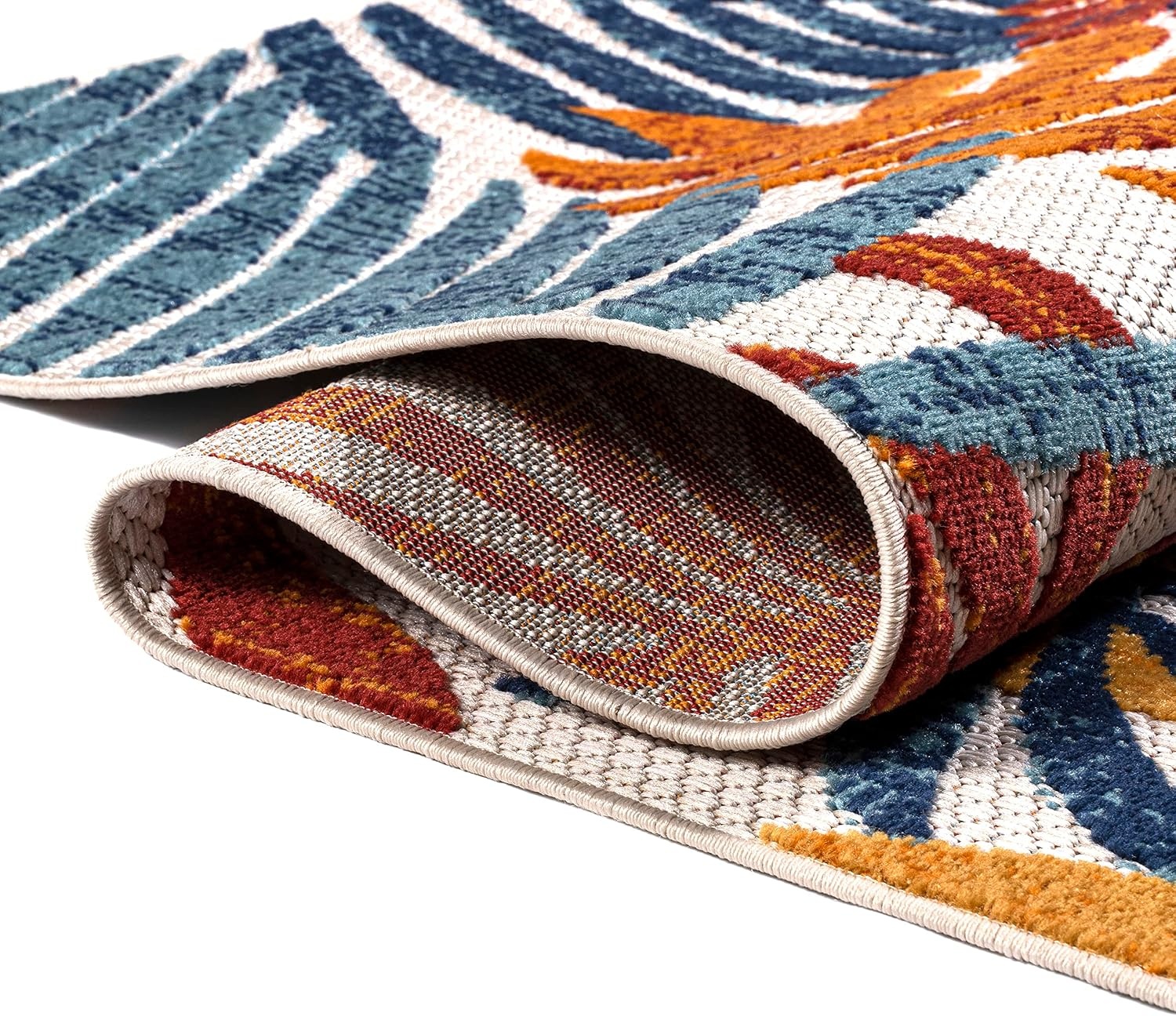 image:imageJONATHAN Y Tropics Palm Leaves Indoor Outdoor Area Rug 3x5 Dark BlueMulti Boho for Backyard Patio Porch EasyCleaning High Traffic PetFriendly NonShedding AMC100E3CreamOrange