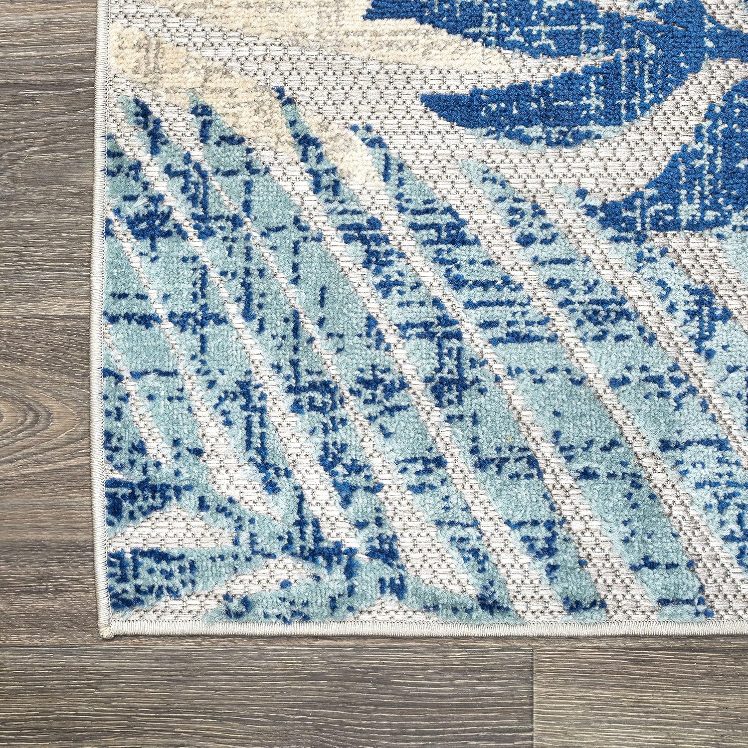 image:imageJONATHAN Y Tropics Palm Leaves Indoor Outdoor Area Rug 3x5 Dark BlueMulti Boho for Backyard Patio Porch EasyCleaning High Traffic PetFriendly NonShedding AMC100E3GrayBlue