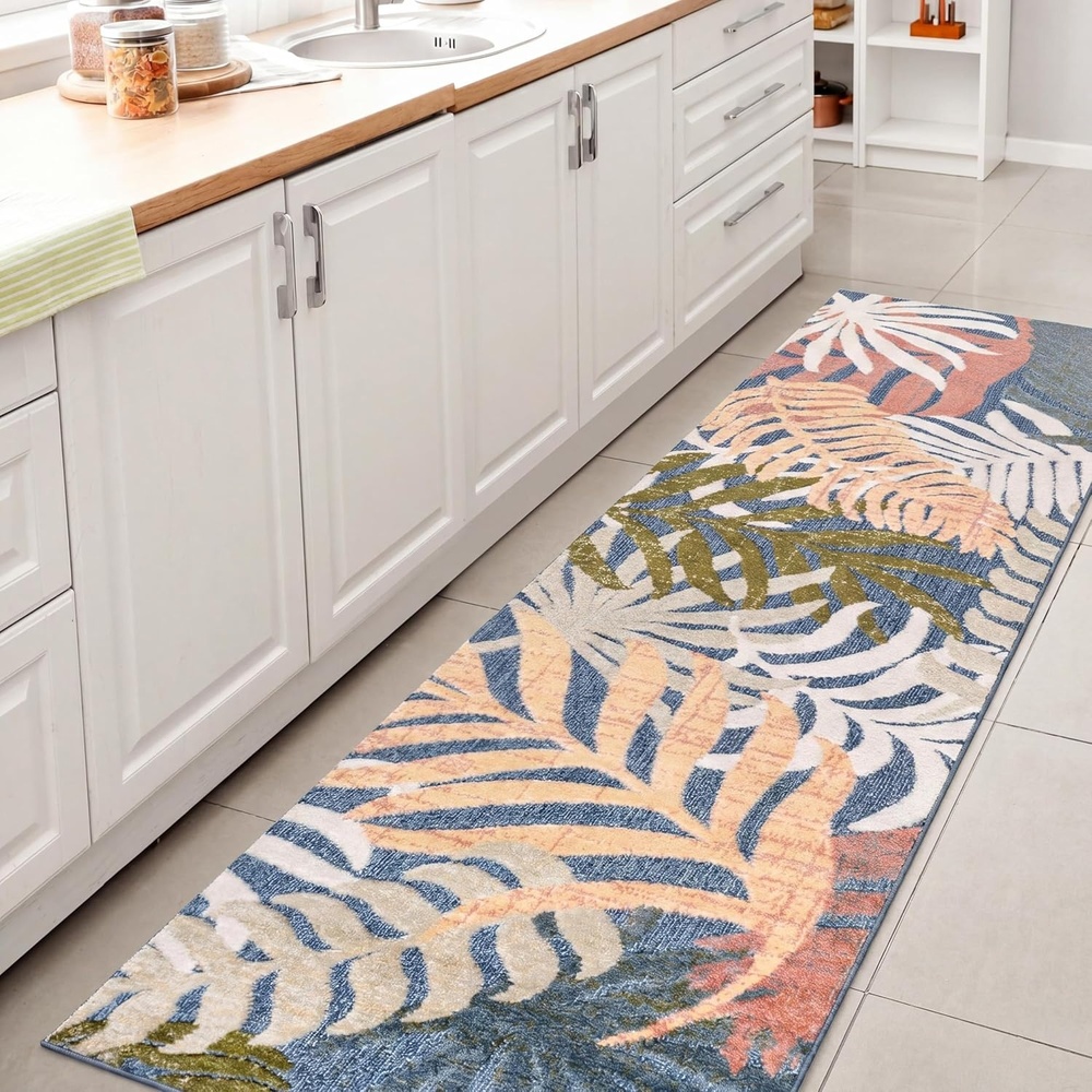 image:imageJONATHAN Y Tropics Palm Leaves Indoor Outdoor Area Rug 3x5 Dark BlueMulti Boho for Backyard Patio Porch EasyCleaning High Traffic PetFriendly NonShedding AMC100E3Dark BlueMulti