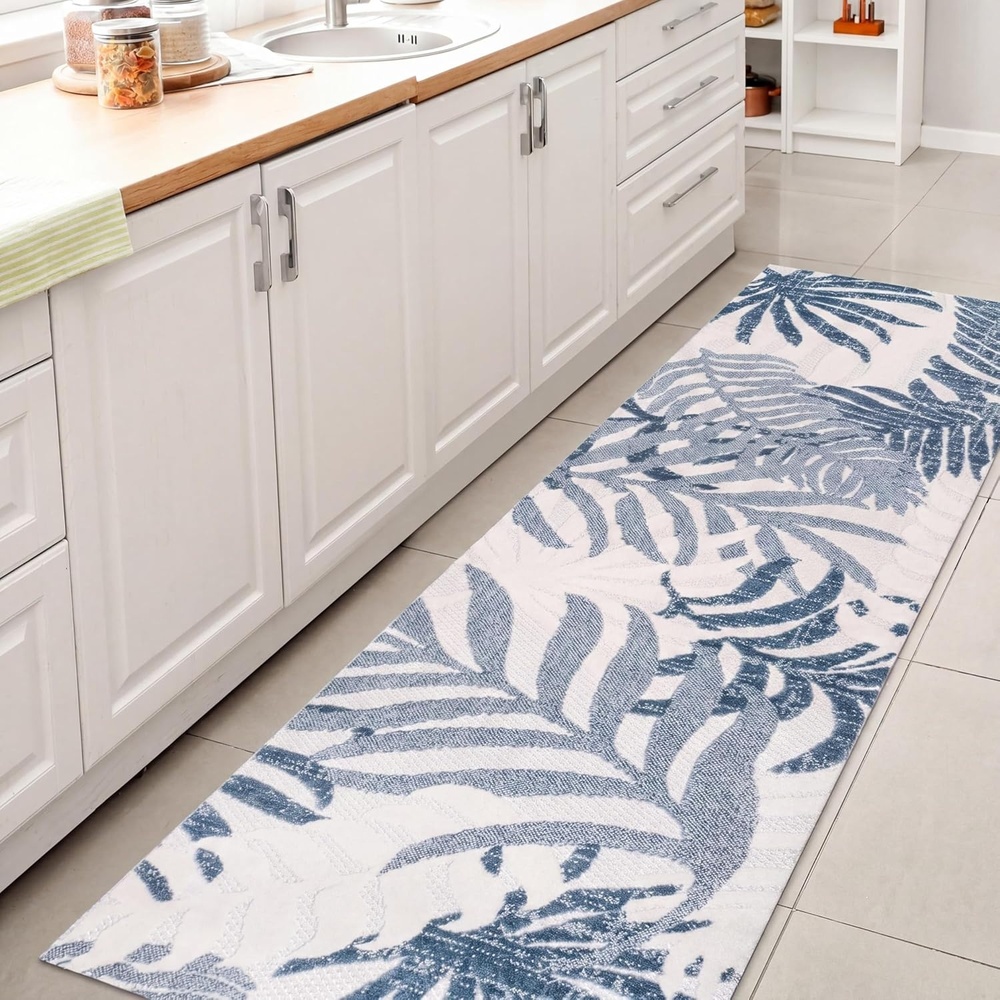 image:imageJONATHAN Y Tropics Palm Leaves Indoor Outdoor Area Rug 3x5 Dark BlueMulti Boho for Backyard Patio Porch EasyCleaning High Traffic PetFriendly NonShedding AMC100E3CreamDark Blue