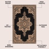 JONATHAN Y Meadow Grace Polypropylene Dory Medallion Border Waterproof Reversible Plastic Straw Outdoor Area Rug for Patio and Entryway, 3′ x 5′, Gray and White MDW102B-3(Black/Cream)