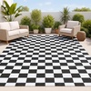 JONATHAN Y Meadow Grace Polypropylene Bishop Geometric Checker Waterproof Reversible Plastic Straw Outdoor Area Rug for Patio and Entryway, 3′ x 5′, Black and Cream MDW103A-3(Gray/White)