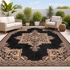 JONATHAN Y Meadow Grace Polypropylene Dory Medallion Border Waterproof Reversible Plastic Straw Outdoor Area Rug for Patio and Entryway, 3′ x 5′, Gray and White MDW102B-3(Black/Cream)