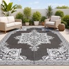 JONATHAN Y Meadow Grace Polypropylene Dory Medallion Border Waterproof Reversible Plastic Straw Outdoor Area Rug for Patio and Entryway, 3′ x 5′, Gray and White MDW102B-3(Gray/White)