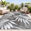 JONATHAN Y Meadow Grace Polypropylene Wilde Classic Botanical Waterproof Reversible Plastic Straw Outdoor Area Rug for Patio and Entryway, 3′ x 5′, Black and Cream MDW101A-3(Gray/White)